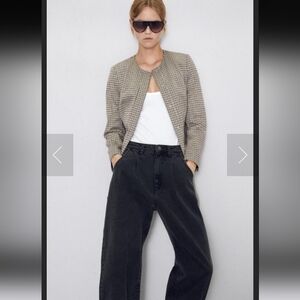 ZARA HOUNDSTOOTH FROCK COAT Ecru Brown